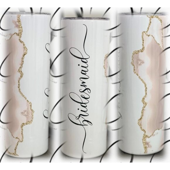 Bridesmaid Tumbler 20oz Stainless Steel With Straw & Glam Pink Gold Marble Desig - Picture 1 of 3